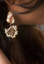 Raw Rough Smoky Quartz With Viva Pearl Kissed Top With Hook Earring