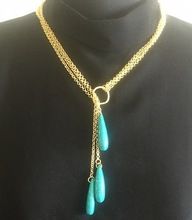 Turquoise Pencil Shape 22 Carat Gold Plated Long Chain Necklace