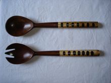 wooden and horn cutlery with carving suitable