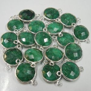 Emerald Gemstone Sterling Silver Bezel Connectors