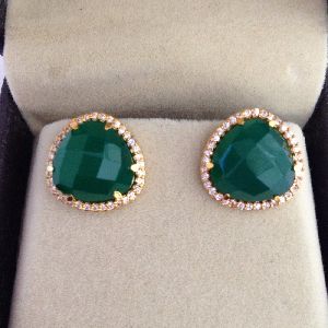 Green onyx Pave Cz Set Stud Earring