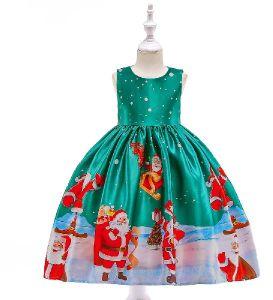 Factory Wholesale Baby Boutique Girls Stylish Christmas Santa Print Party Frocks SD037C