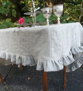 Linen Slipcover Ruffled Fitted Linen Tablecloth