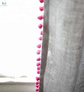 Pure Flax Linen curtains with Pom Pom panel