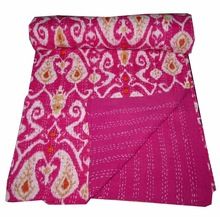 Handmade Ikat kantha bedspread