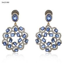 Blue Sapphire and Pave Diamond Dangle Earrings
