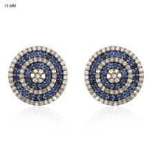 Blue Sapphire Gemstone Round Stud Earrings