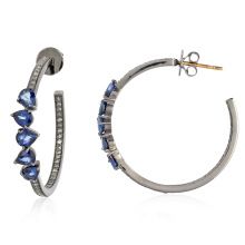 Blue Sapphire Hoop Earrings