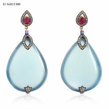Chalcedony Gemstone Pear Shape Dangle Earrings