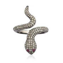 Ruby Gemstone Pave Diamond Snake Ring