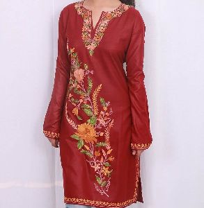 Maroon Kashmiri Embroidered Unstitched Suit Fabric