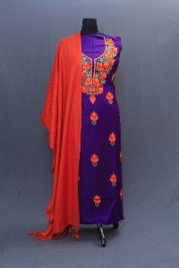 Purple Kashmiri Embroidered Unstitched Suit Fabric
