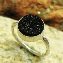 Natural Black Color Druzy Flat Hammered rings