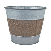 Galvanized Wall Planter Pot With Burlap StripGrey Galvanized Planter Pot