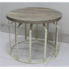 Round Metal Coffee Table With Mango Wooden Top