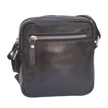 Mens black leather small travel pouch bag