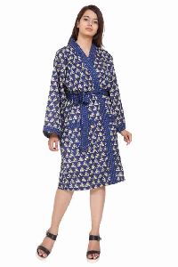 Cotton Kimono Robe Short Hand Block Print