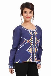 Embroidery Cotton Party Wear Blue Jacket