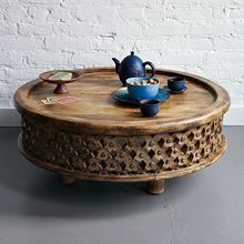 Antique Carved Wooden Round Coffee Table