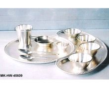 Brass Silver Plated Indian Bhojan Thaal