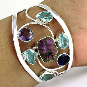 All Of Us! Mystic, Blue Topaz 925 Sterling Silver Bangle