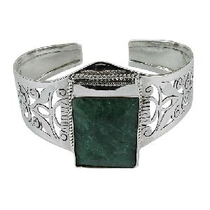 Designer 925 Sterling Silver Emerald Gemstone Bangle Jewellery
