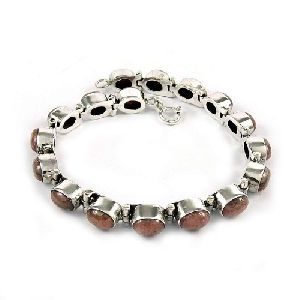 Rhodochrosite Gemstone Sterling Silver Bracelet