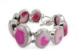 Interesting Solar Fossil Agate Gemstone Sterling Silver Bracelet Jewelry