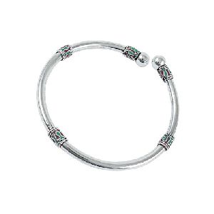 Quality Work Inlay 925 Sterling Silver Bangle