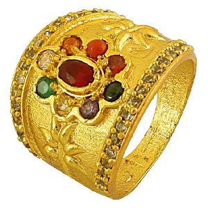 Brass Lotus Navratan Ring