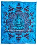 INDIAN WALL TAPESTRY LOTUS BUDDHA TURQUOISE QUEEN SIZE