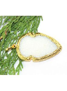 White Agate Druzy 24k Gold Electroplated Pendant