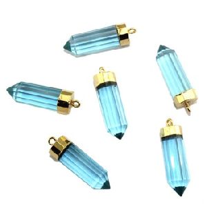 Blue Topaz Connector Jewelry Bullet Shape 24k Gold Plated Connector