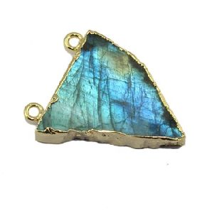 Charming Natural Fire Labradorite Gold Electroplated Pendant Connector Jewelry
