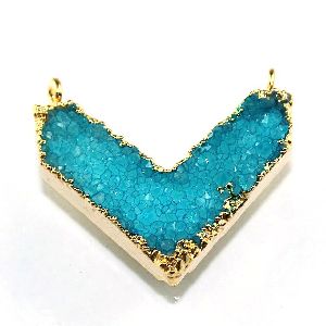 Chevron Light Blue Natural Agate Druzy 24k Gold Electroplated Necklace Making Connector Jewelry