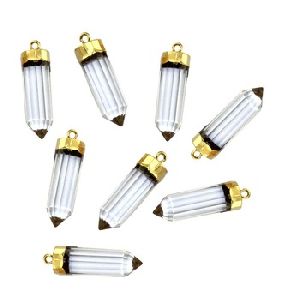Crystal Quartz Connector Jewelry Bullet Shape 24k Gold Plated Connector
