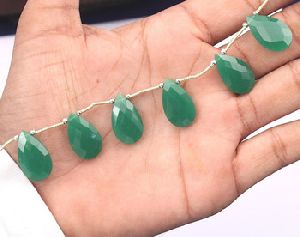 Green Onyx Faceted Brioletts, Green Onyx Pear