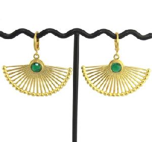 Green Onyx Half Moon Shape Earrings 24k gold earring