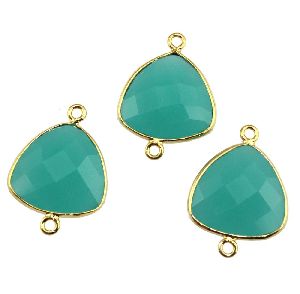 Natural Aqua Chalcedony Connector 24k Gold Plated