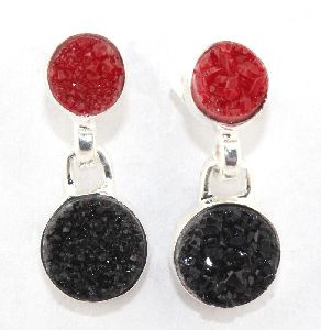 Natural Black Red Druzy Earring Silver Plated Earring Jewelry