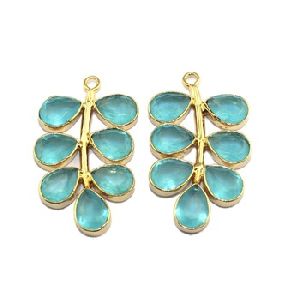 Natural Blue Chalcedony Pair Connector leaf Connector 24k Gold Plated
