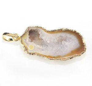Natural Brown Gold Agate Druzy 24k Gold plated Charm Pendant