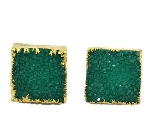 Natural Green Druzy Earring 24k Gold Plated Stud Earring