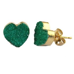 Natural Green Druzy Earring Heart Shape