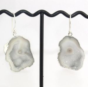 Natural White Geode Druzy Silver Plated Earring Jewelry