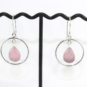 Pink Chalcedony Earrings Silver Plated Earring