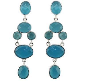 Silver Plated Blue Chalcedony Earring