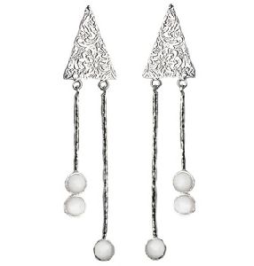 Silver Plated White Agate Earring Round shape Earring