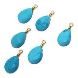 Teardrop Natural Turquoise Gold Plated Wire Pendant Connector Charm Gemstone