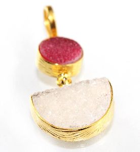 White Natural Agate Druzy 24k Gold plated Charm Pendant